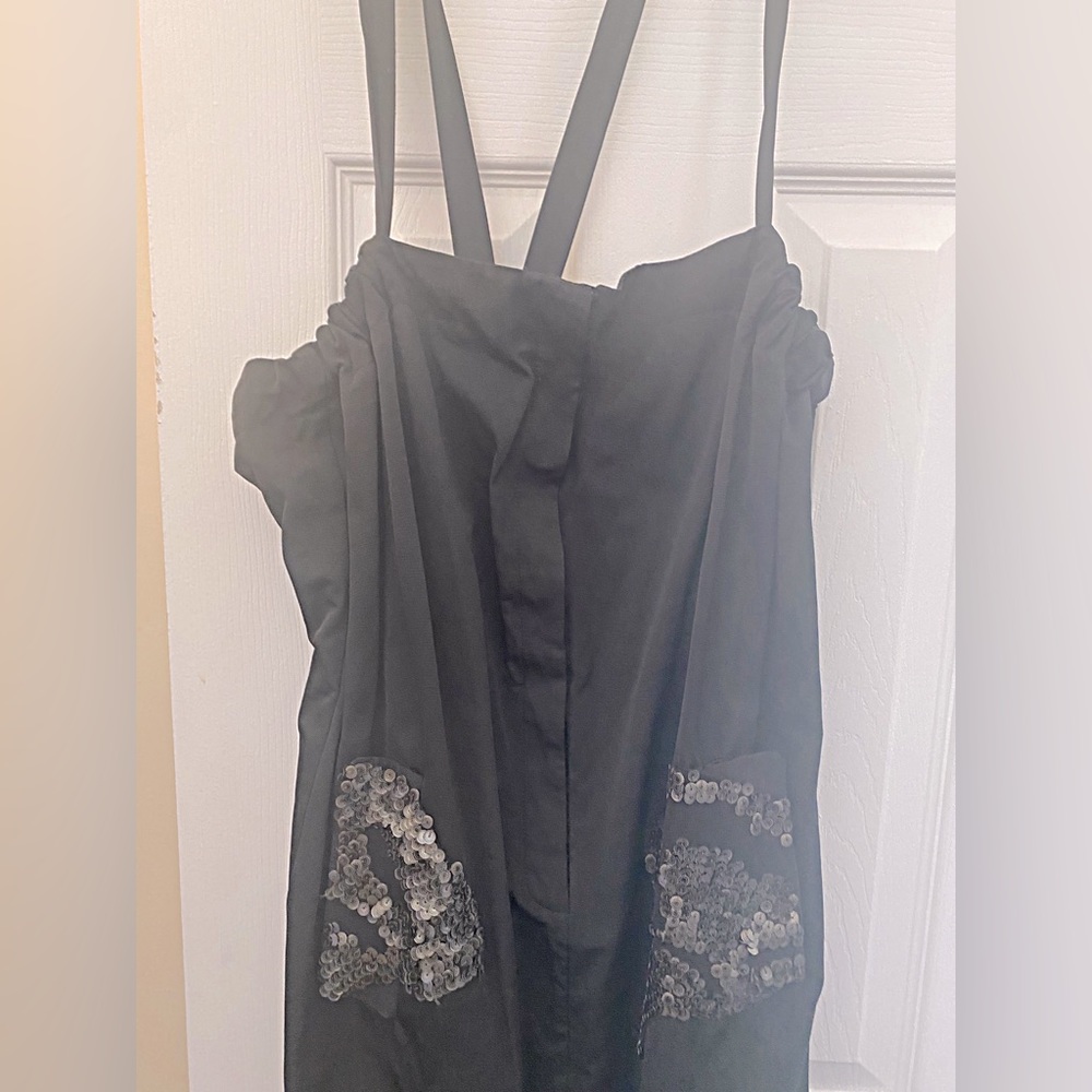 BCBG Max Azria Midi Dress With Sequin Pockets And Oragami Tie Bow At Bac…